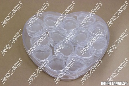 Контейнер для сыпучих товаров и украшений на 14 ячеек пластмассовый прозрачный с общей крышкой и индивидуальными Сердечко