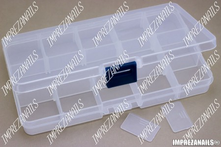 Контейнер для сыпучих товаров и украшений на 15 ячеек пластмассовый прозрачный с крышкой